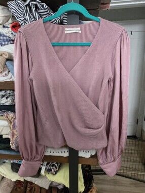 Anthropologie Mauve Ribbed Wrap-Front Blouse
